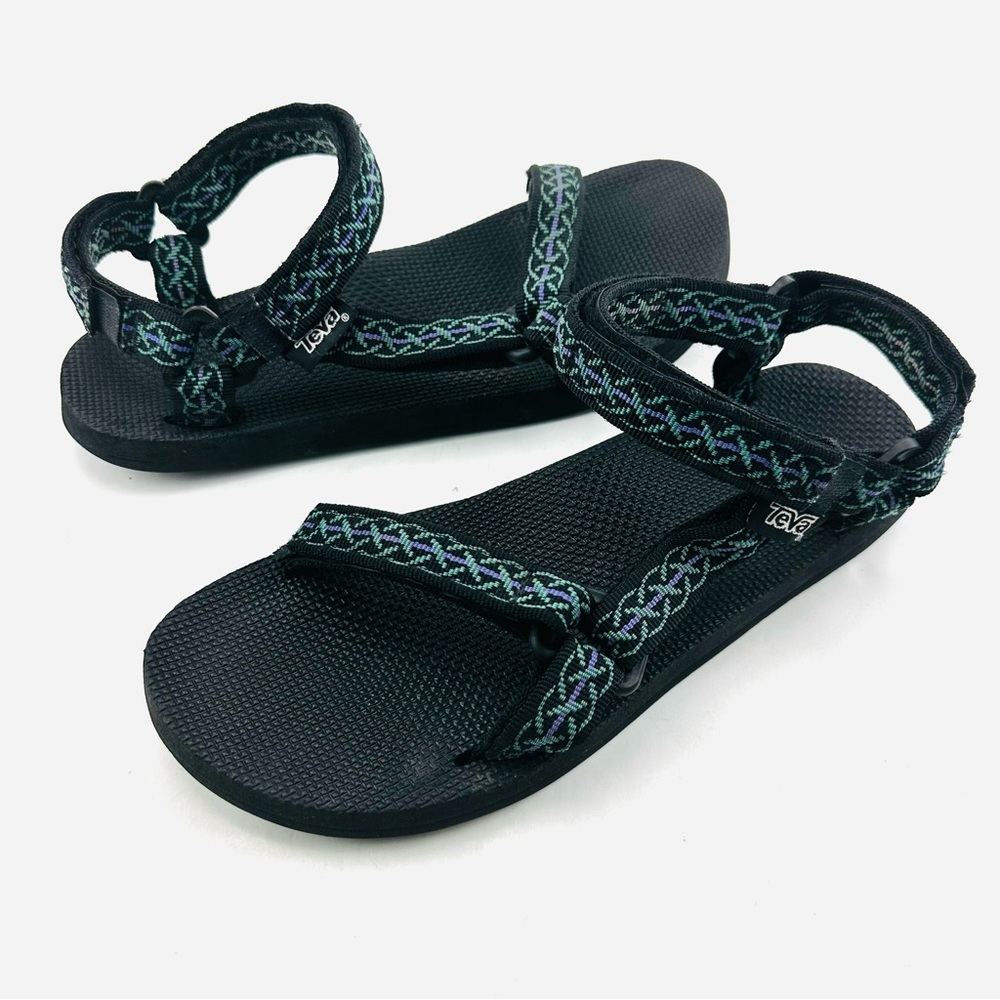 Teva Vintage Nylon Hook Loop Active Outdoor Sandals Keltic Woven Print Black